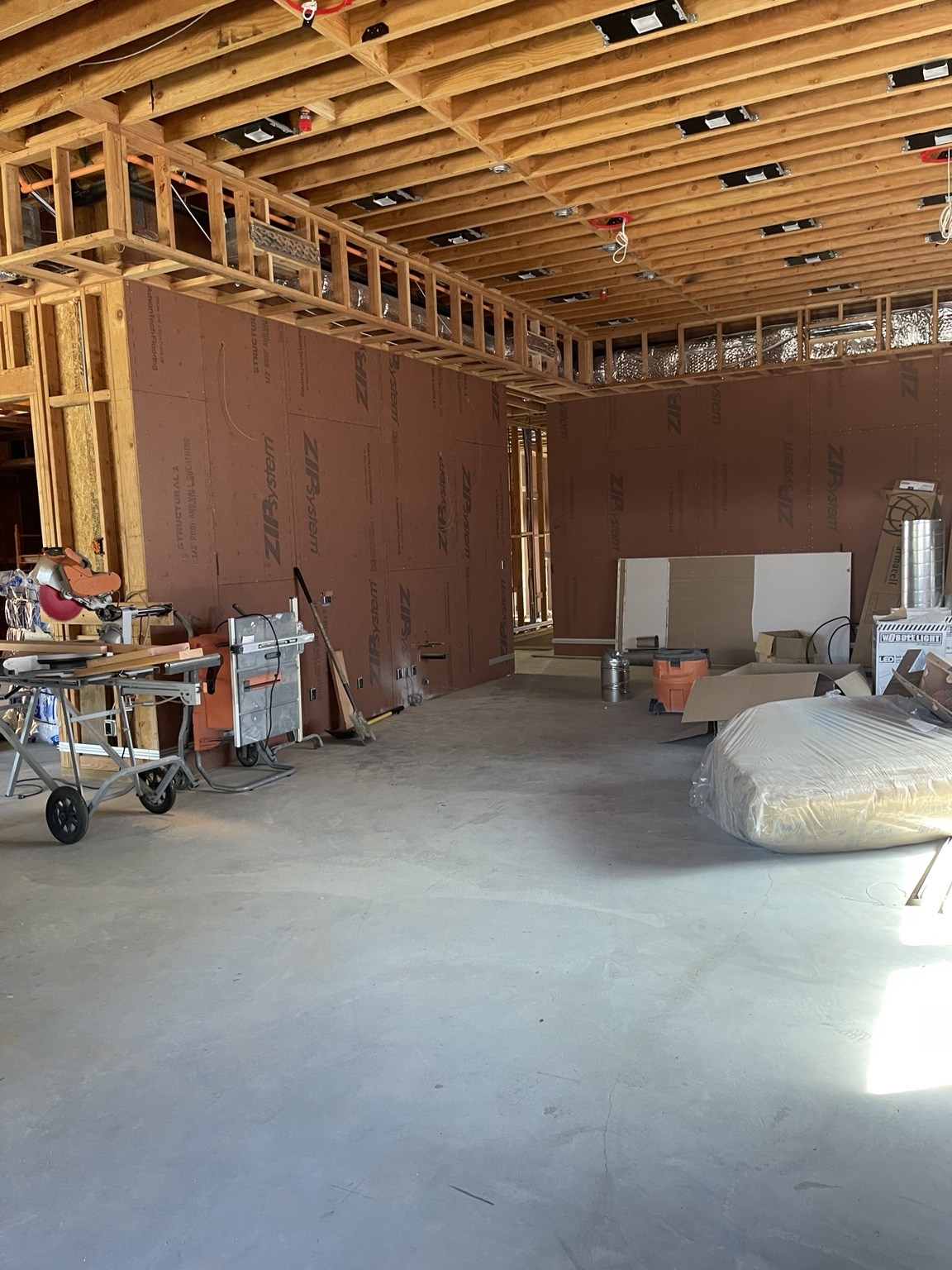 Interior framing and ceiling lighting preparation