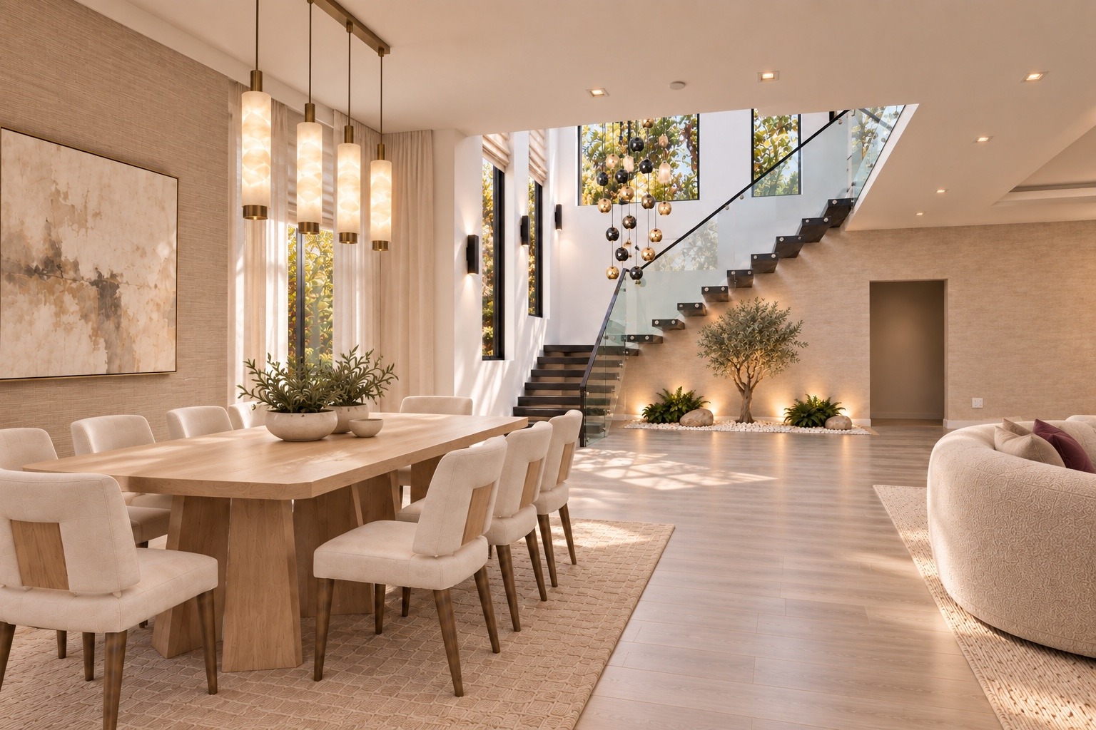 Dining room beside the floating staircase