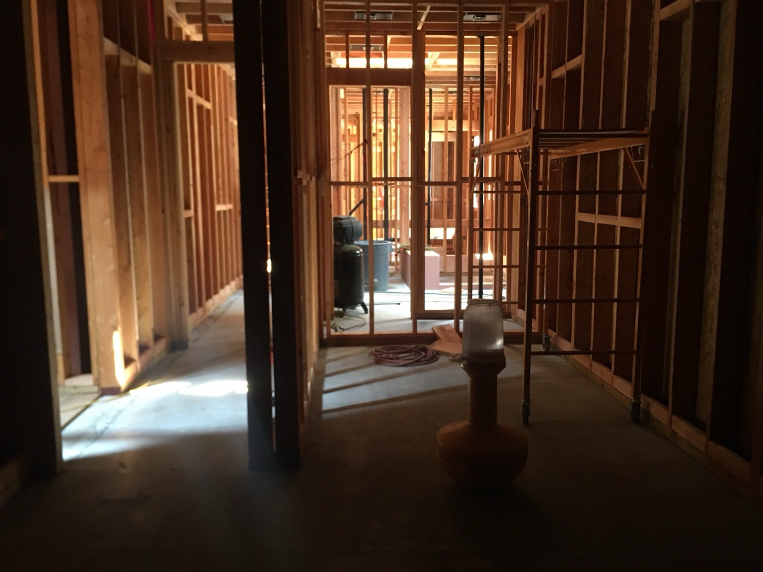 Interior framing and service installation during the renovation