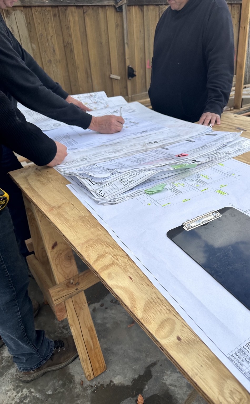 Construction plans reviewed at the job site