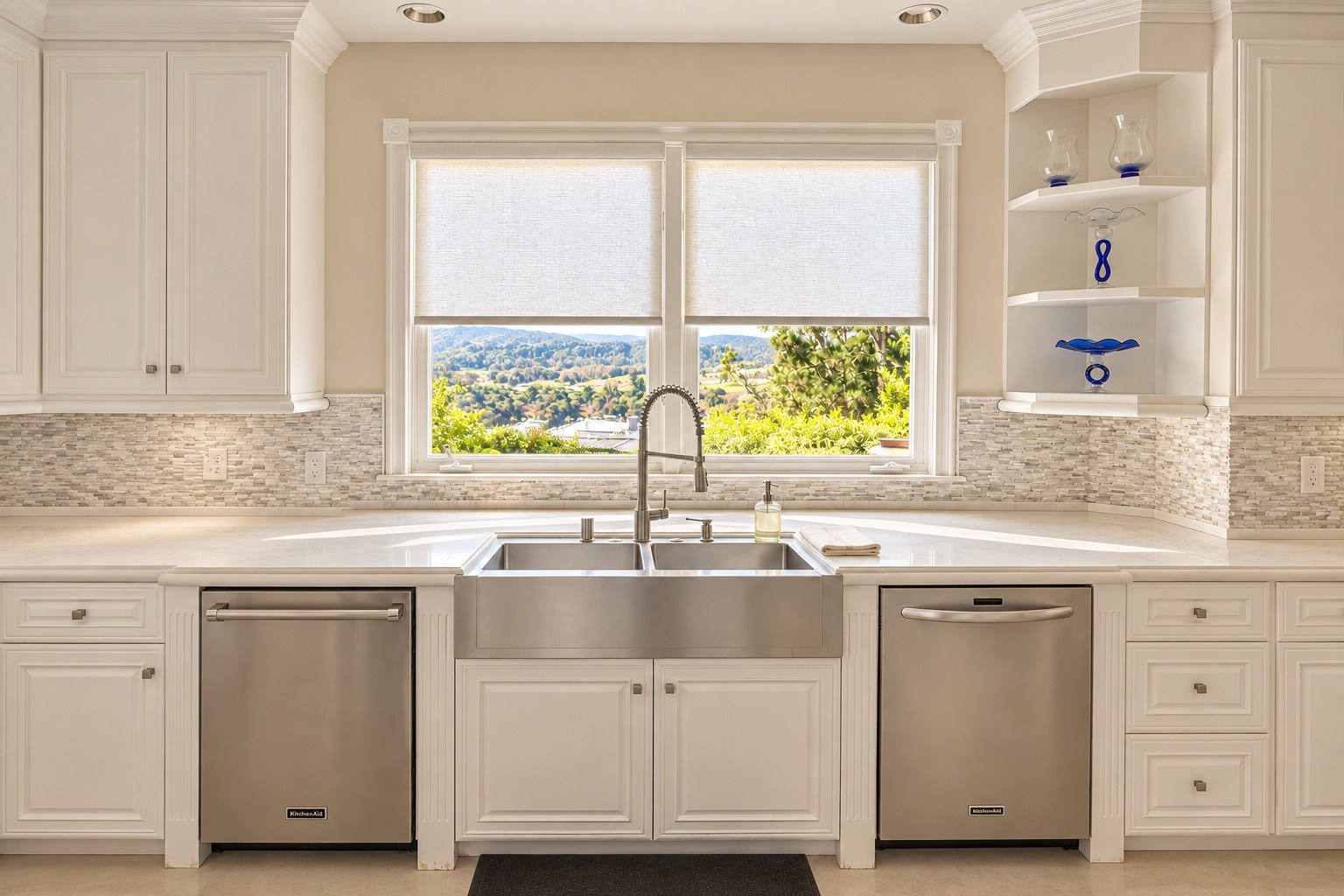 Kitchen sink wall with paired dishwashers