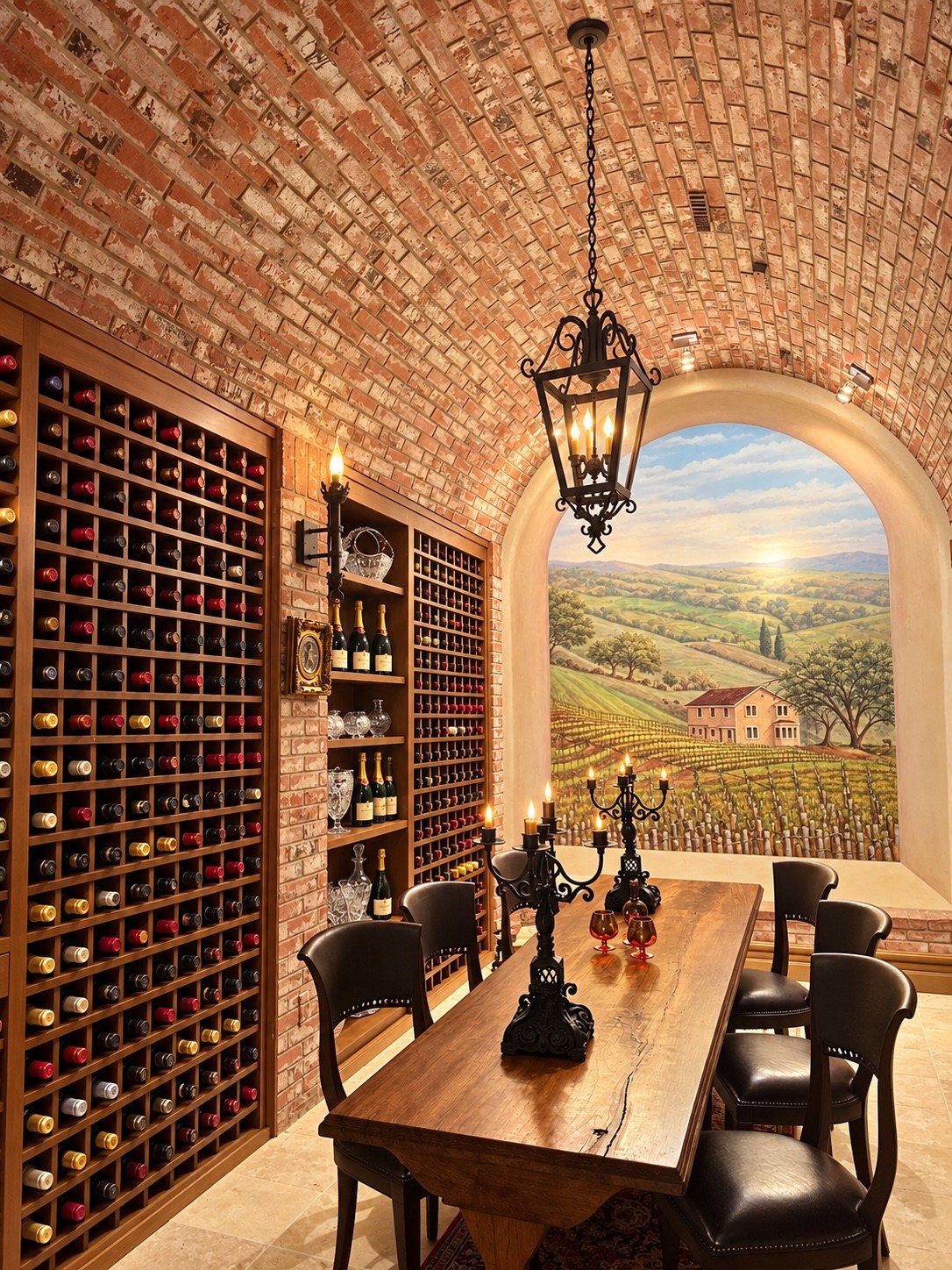 Wine room tasting area and landscape mural