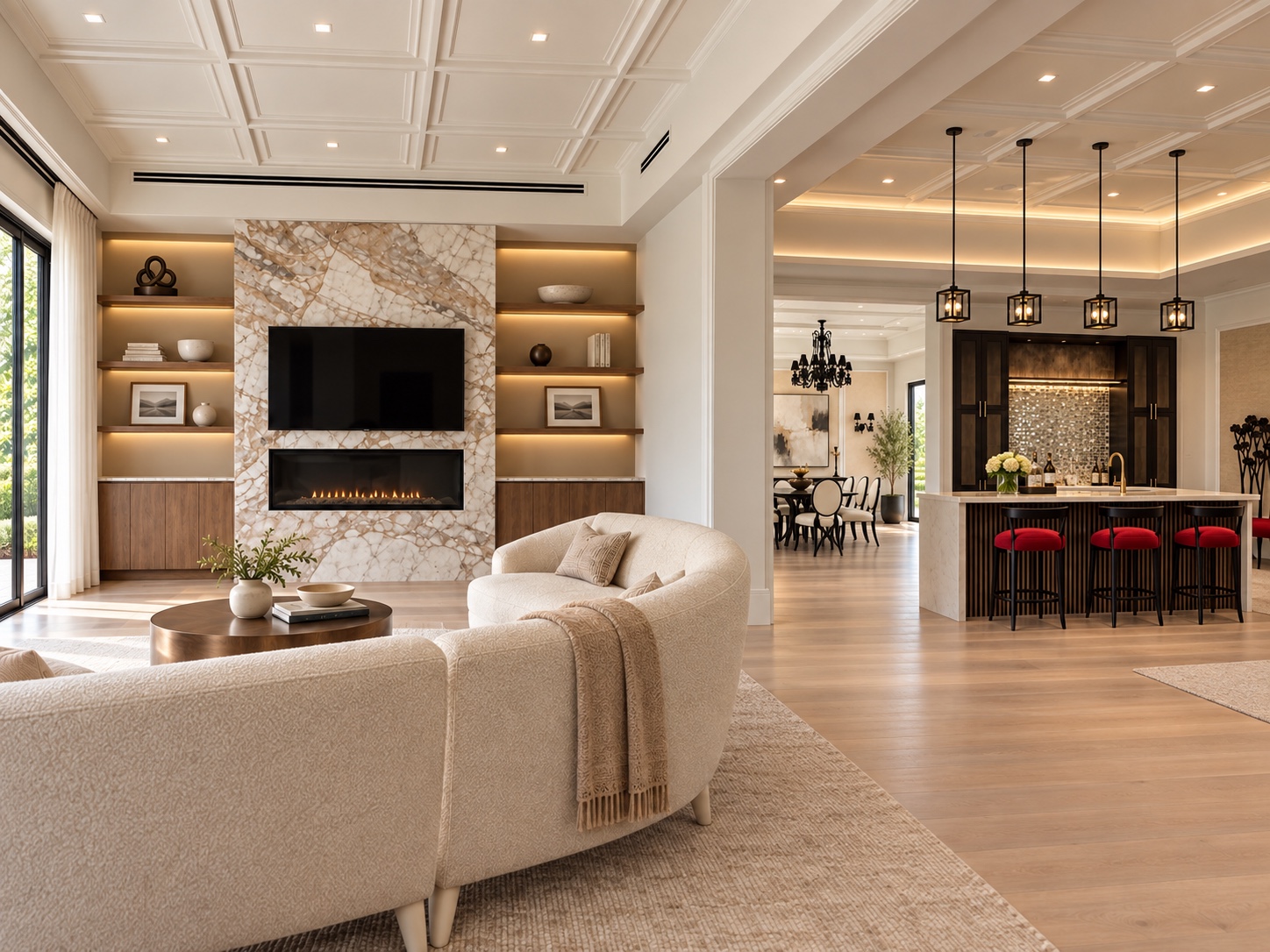 Living room opening to the kitchen and breakfast area