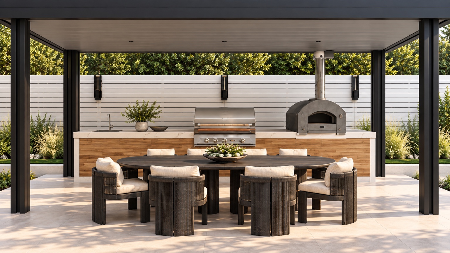 Outdoor dining and cooking area