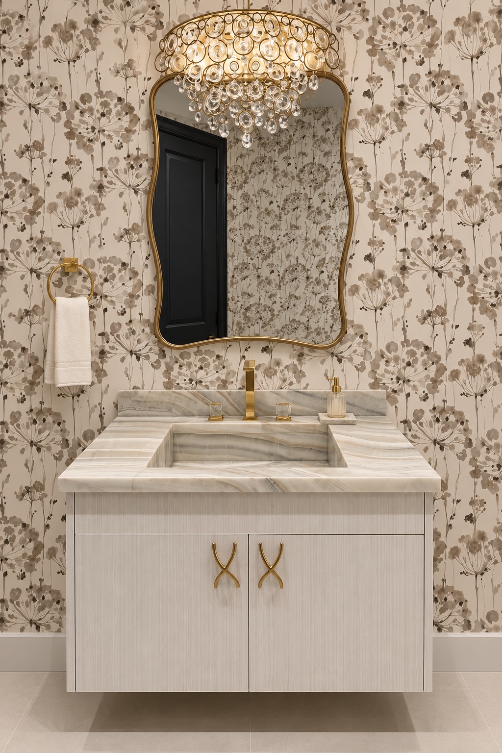 Powder room vanity and gold details