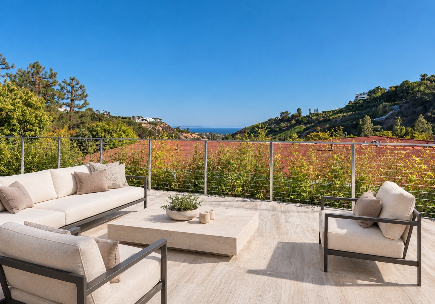 Outdoor lounge overlooking the Pacific