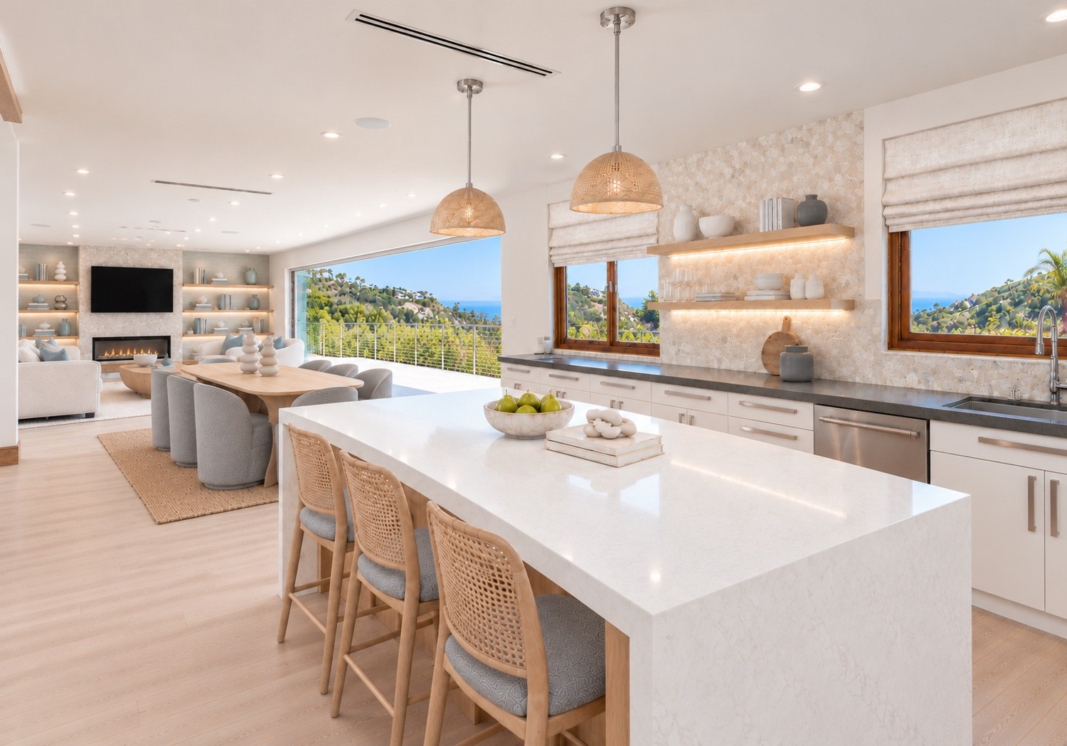 Kitchen and breakfast area overlooking the coast