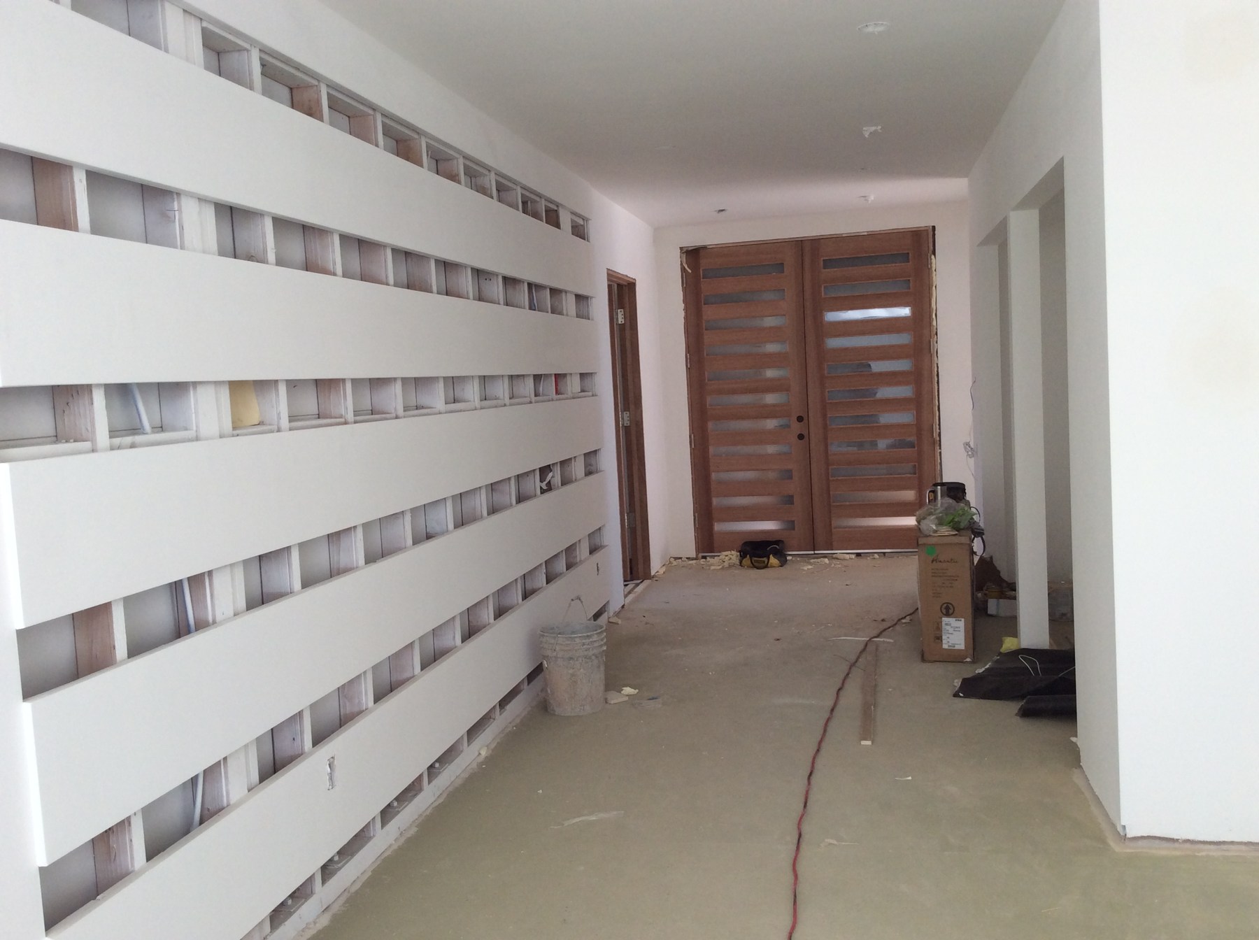 Hallway feature wall during installation